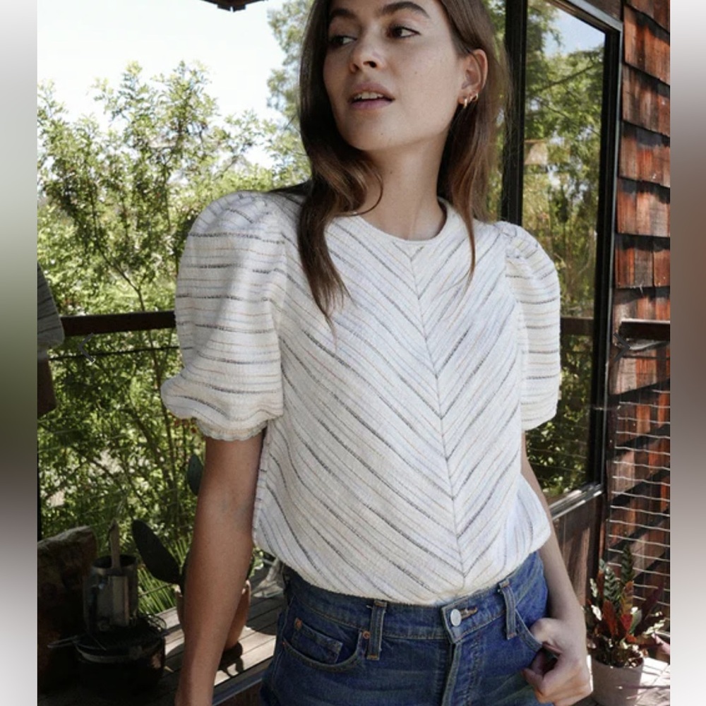 Saylor Innika Sedona Stripe Knit Puff Short Sleeve Textured Top Size Medium